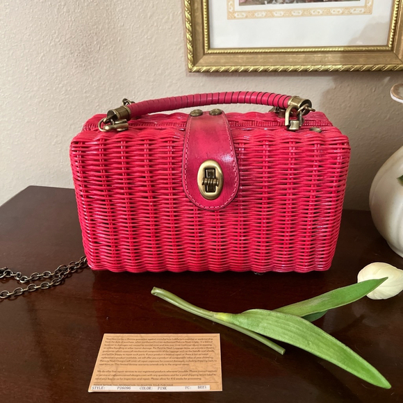 Patricia Nash Wicker Basket Bag Tote or Crossbody Ayora Pink with chain